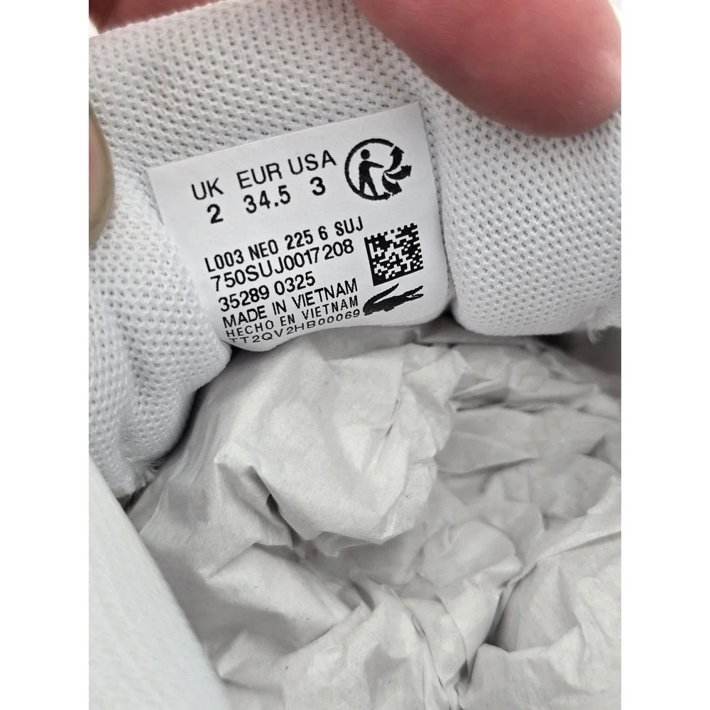 Lacoste L003 Neo 225 6 SUJ Kids Size 3 Pink Purple White Sneakers - New